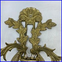 Vintage Pair Brass Wall Sconce Candle Holders 2 Arm