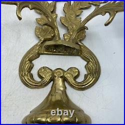 Vintage Pair Brass Wall Sconce Candle Holders 2 Arm