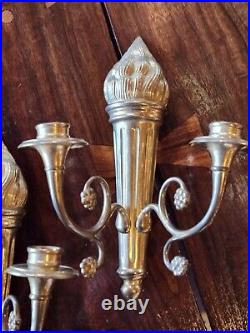Vintage Pair Brass Wall Torch Sconce Candle Holders Candelabras MCM 12
