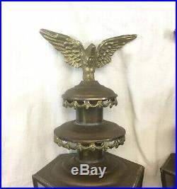 Vintage Pair Carriage Style Brass Candle Lanterns Flying Eagle Wall Mount