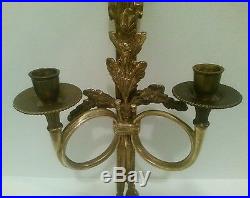 Vintage Pair Double Arm French Rococo Style Wall Sconce Candle Holder