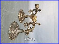 Vintage Pair Elegant metal Wall Candle Holder Sconces Ornate