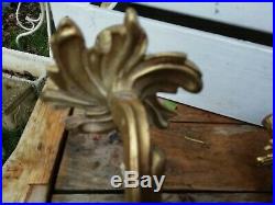 Vintage Pair French Ornate Gold Gilt Double Wall Candle Sconces Holders