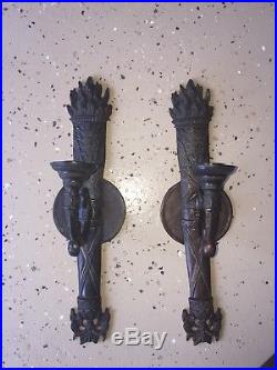 Vintage Pair Metal Faux Flame Candle Wall Sconce Holders