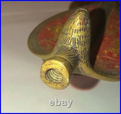 Vintage Pair Mid-Century Brass Cobra Snake Candle Wall Sconces Red Etched