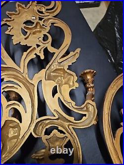 Vintage Pair Of 1978 Syroco Home Interiors #4048 Ornate Gold 5 Arm Wall Sconce