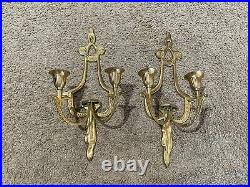 Vintage Pair Of Brass Double Candle Holder Sconces Wall Hanging Made In India
