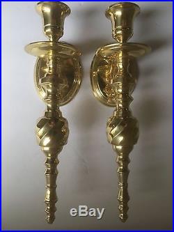 Vintage Pair Of Brass Metal 9.5 Wall Mounted Single Candle Holder Decorative