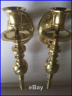 Vintage Pair Of Brass Metal 9.5 Wall Mounted Single Candle Holder Decorative