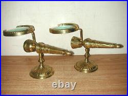 Vintage Pair Of Brass Metal Magnifying Glass Candle Holder Wall Sconces