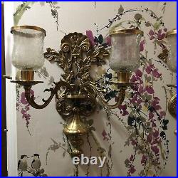 Vintage Pair Of Brass Wall Sconces With Peg Bottom Votive Holders