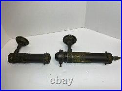 Vintage Pair Of Bronze Wall Mount Spring Loaded Fed Candle Sconces Ornate