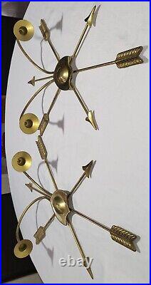 Vintage Pair Of Glo-mar Artworks Inc Ny Neoclassical 3 Arrows Brass Wall Sconce