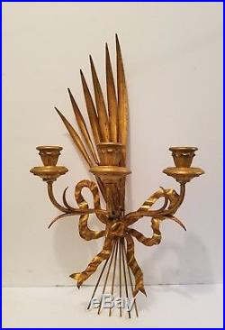 Vintage Pair Of Gold Gilt Wall Sconces Candle Holders