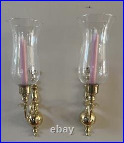 Vintage Pair Of Large Brass Candle Stick Holders Sconces Swirl Pattern With Globes