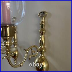Vintage Pair Of Large Brass Candle Stick Holders Sconces Swirl Pattern With Globes