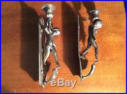 Vintage Pair Of Silver Coloured Cherub Candle Wall Candle Sconces Candle Holders