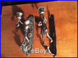 Vintage Pair Of Silver Coloured Cherub Candle Wall Candle Sconces Candle Holders