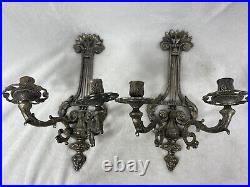 Vintage Pair Set 2 WALL SCONCE CANDELABRA FRENCH STYLE ORNATE 15 X 5