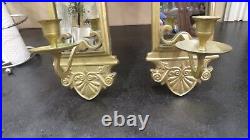 Vintage Pair Set of 2 Brass Mirror & Candle Wall Sconces