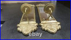 Vintage Pair Set of 2 Brass Mirror & Candle Wall Sconces