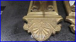 Vintage Pair Set of 2 Brass Mirror & Candle Wall Sconces