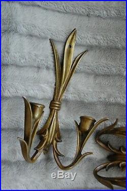 Vintage Pair Set of Two Wilton Brass Bronze Sconces Wall Mounted Candle Holders