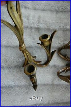 Vintage Pair Set of Two Wilton Brass Bronze Sconces Wall Mounted Candle Holders