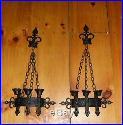 Vintage Pair Sexton Black Metal Candle Holders Wall Sconces Gothic Medieval 1967