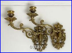 Vintage Pair Solid Brass Candle Wall Sconces 59996