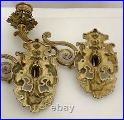 Vintage Pair Solid Brass Candle Wall Sconces 59996