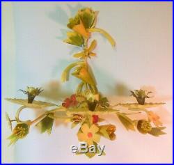 Vintage Pair TOLE Metal Wall FLOWER SCONCES Painted Candleholders Garden