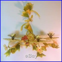 Vintage Pair TOLE Metal Wall FLOWER SCONCES Painted Candleholders Garden CHIC