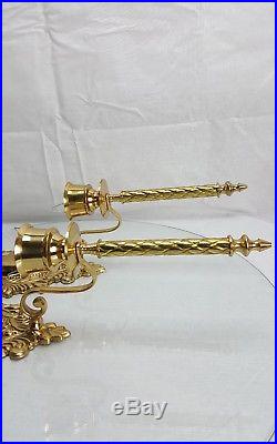 Vintage Pair Victorian Heavy Brass Candle Wall Sconce Single Candle Holders Home