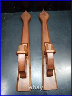 Vintage Pair Wooden Wood Wall Sconce Candle Stick Holder Country Farmhouse 21