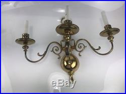 Vintage Pair brass 3 arm electric wall sconces fixtures Wall Candle Stick Holder