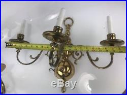 Vintage Pair brass 3 arm electric wall sconces fixtures Wall Candle Stick Holder