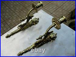 Vintage Pair in Brass Beautiful Olympic Torch Figural Candle Holder Wall Mount