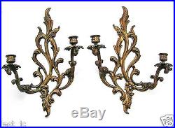 Vintage Pair of Brass Cast 2-Arm Wall Sconces, Candle holders 16 1/2 Nice