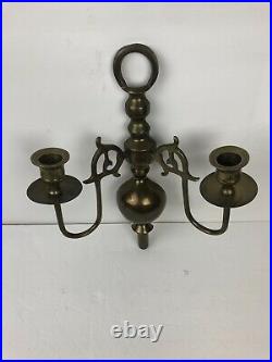 Vintage Pair of Brass Double Arm Candle Holder Light Wall Sconces