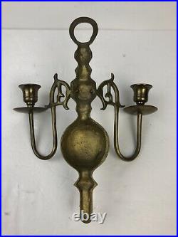 Vintage Pair of Brass Double Arm Candle Holder Light Wall Sconces