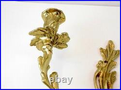 Vintage Pair of Brass Wall Sconce Floral Candle Holders Made in Taiwan ROC