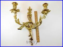 Vintage Pair of Brass Wall Sconce Floral Candle Holders Made in Taiwan ROC