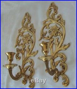 Vintage Pair of Brass Wall Sconces Candle Holders 15