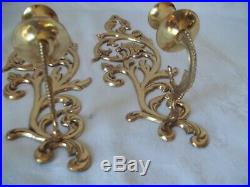 Vintage Pair of Brass Wall Sconces Candle Holders 15