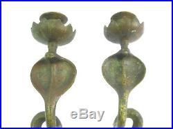 Vintage Pair of Egyptian Revival Brass Cobra Candle Holders Wall Sconces RARE