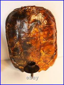 Vintage Pair of Lacquered Turtle Shell Wall Candle Sconces