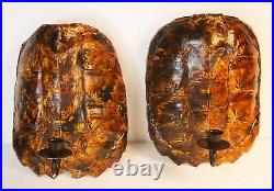 Vintage Pair of Lacquered Turtle Shell Wall Candle Sconces