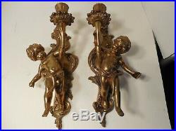 Vintage, Pair of Solid Brass Cherub Wall Sconce