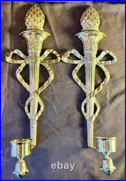 Vintage Pair of Two 2 Cast Brass French Style Wall Candle Sconces Set